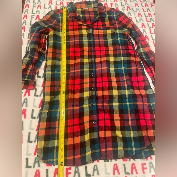Hanna Andersson women’s Colorful Plaid flannel Button-Up nightshirt w/pockets - Picture 7 of 8